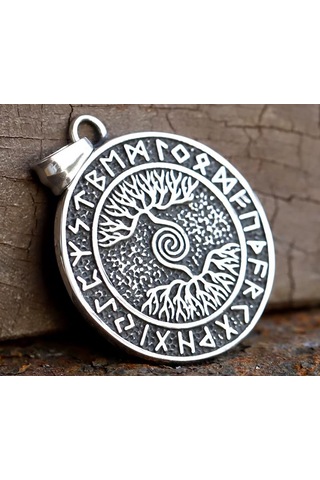 Çift Taraflı Kullanım Yggdrasil Yaşam Ağaç Viking Pusula Kolye Gümüş