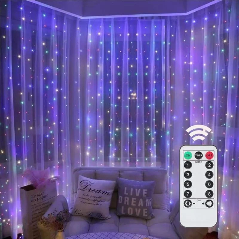 Folinda 3 Metre 300 Led Pencerelik Işık Zinciri, Usb Beslemeli, Kumanda Kontrollü, 8 Aydınlatma Modu, İç Dekorasyon İçin Renkli Perde Işığı Renk