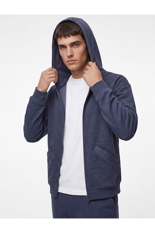 Koton Uzun Kollu Cepli Fermuarlı Kapşonlu Oversize Sweatshirt Lacivert Melanj 6sam70015nk 57x