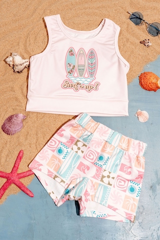 Beniizle Desenli Kız Çocuk Bikini Takım Tozpembe