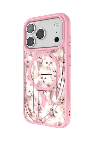 Diesel Apple iPhone 17 Pro Uyumlu Magsafe Destekli Oval D Kedi Desenli Kılıf - Pembe
