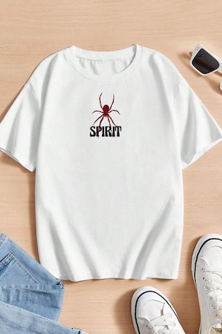 Uyguntarz Çocuk Spirit Baskılı Pamuklu Tshirt Beyaz