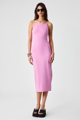 Ethıquet Havvolıne Kadın Havuz Yaka Slim Fit Kolsuz Pembe Elbise