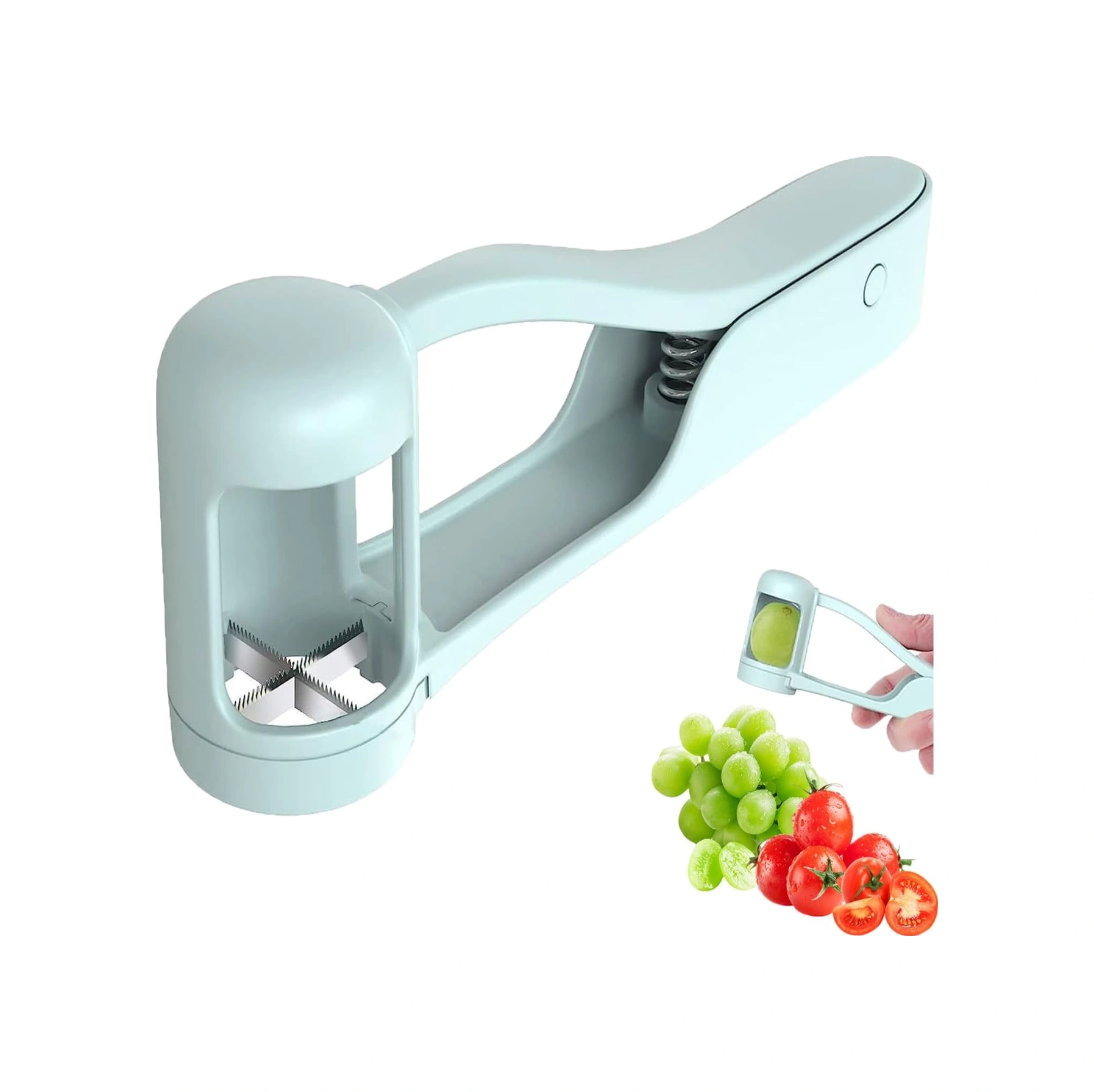 Qingmipy Mavi Abs+201 Paslanmaz Çelik Meyve Dilimleyici - Üzüm Ve Taze Meyve Bölücü Aleti 17x6x4cm, 50.7g Mavi