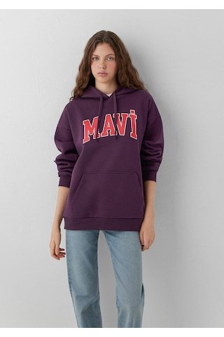 Mavi M1600361 Logo Baskılı Kapüşonlu Kadın Sweatshirt Mor