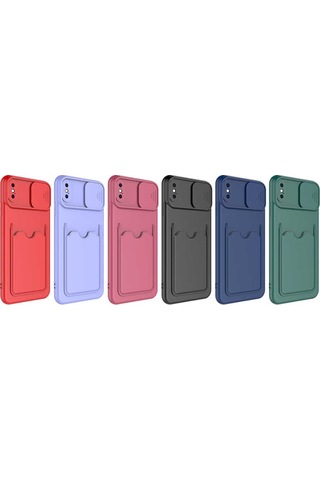 Apple Uyumlu iPhone XS Max 6.5 Kılıf Kartlıklı Lens Kapatmalı Kapak