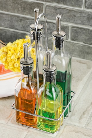 Cooker 5 Parça Standlı Cam Yağdanlık Sirkelik Sosluk Baharatlık Seti Ckr2725 Şeffaf