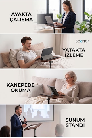Teknor Ayarlanabilir Laptop Sehpası Mdf Tablalı Ayaklı Portatif Sehpa 30x40 Ebat Ceviz