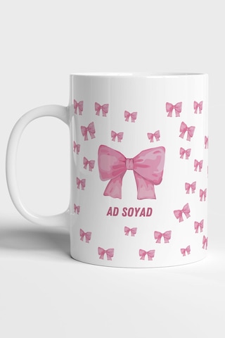 Pembe Kurdele Detaylı Kişiselleştirilebilir Özel Baskılı Kupa Bardak Beyaz