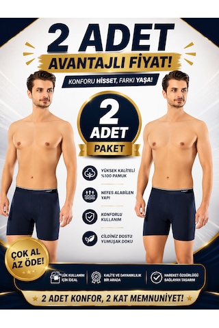 Erdem Erkek Lacivert 2 Adet Likralı Uzun Paça Boxer Kutulu- 1470lw