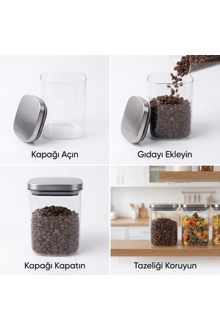 Lexroo 700ml Sızdırmaz Vakumlu Metal Kapaklı Borosilikat Cam Kavanoz Çok Renkli