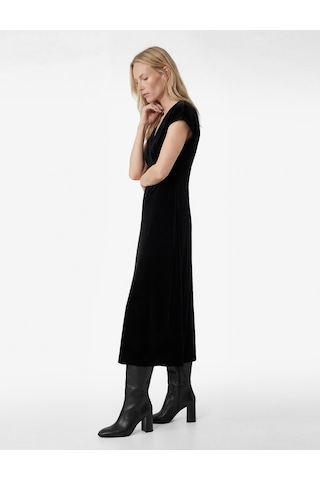 Koton Slim Fit Kısa Yarasa Kollu Kruvaze V Yaka Midi Boy Kadife Elbise Siyah 6wak80189ek