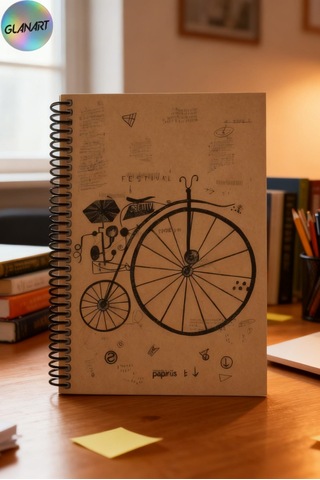 Spiralli 100 Yaprak Kareli Orta Boy Sert Kapak Defter Kraft Kağıt 16x23 Cm