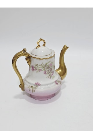 Limoges Çiçek Desenli Porselen Çay Kahve Demliği Çok Renkli