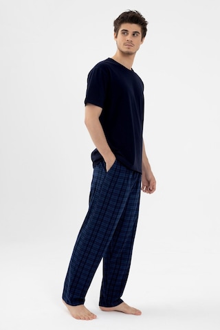 Erkek Pamuklu Kısa Kollu Lacivert Ekose Desenli Cep Detaylı Pijama Takımı Ke30205.34 Lacivert