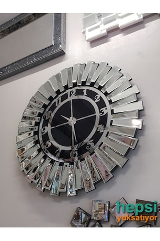 Güneş Argent Black Gümüş Siyah 85 Cm Dekoratif Aynalı Duvar Saati