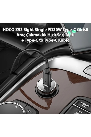 Hoco Z53 Sight Single Pd30w Type-c Girişli Araç Çakmaklık Hızlı Şarj Aleti + Type-c To Type-c Kablo - Mh-hs1865-8197