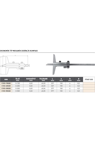 Fett 0-300mm Pld Ekonomik Tip Mekanik Derinlik Kumpası