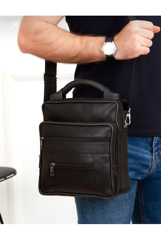 Newish Polo Hakiki Deri Plastik Saplı Postacı El Omuz Çantası Dik Büyük-kasasız Siyah - Siyah