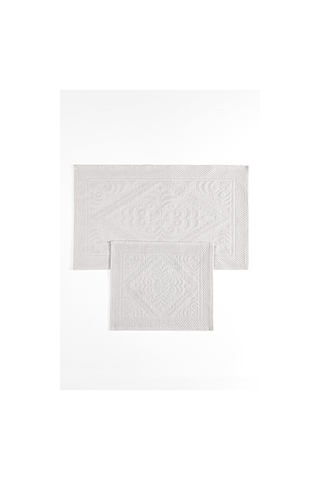 Soley Violeta 2'li Banyo Paspas Seti Kaymaz Taban %100 Pamuk 60x100 - 50x60 Cm Beyaz