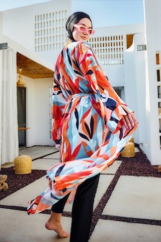 Remsa Tesettür Mayo Üzerine Tek Kaftan Kimono Pareo Turuncu Rp027 Lotus Turuncu