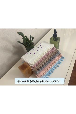 Goldroom Home Pamuklu Püsküllü, Jakarlı 30x50 12 Li Mutfak Havlusu 4 Renk