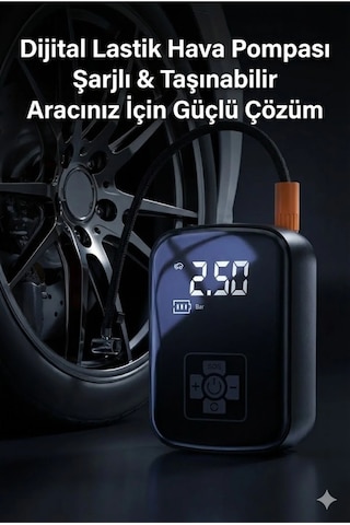 Dijital Şarjlı Araç Lastik Hava Pompası Kompresör Taşınabilir Led Ekranlı