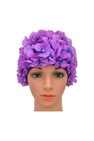 Kadınlar İçin Çiçek Yapraklı Vintage Yüzme Bonesi, Mor Renk Mor