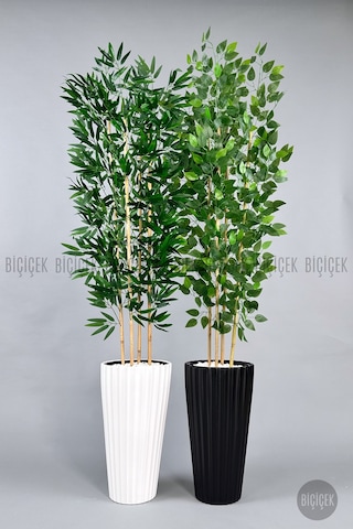 Biçiçek Yapay Bambu Ve Benjamin 4 Dal Yoğun Yapraklı 180 Cm Lilyum Saksıda
