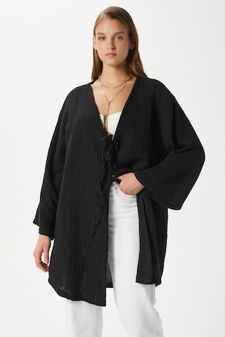 Ritnice Kadın Sandra %100 Pamuk Müslin Bağcıklı Siyah Kimono Siyah