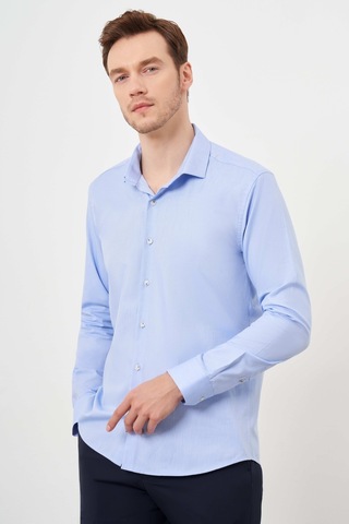 Morven Erkek A. Mavi Pamuk Baskılı Desenli İtalyan Yaka Slim Fit Gömlek 24mc004100311 A. Mavi