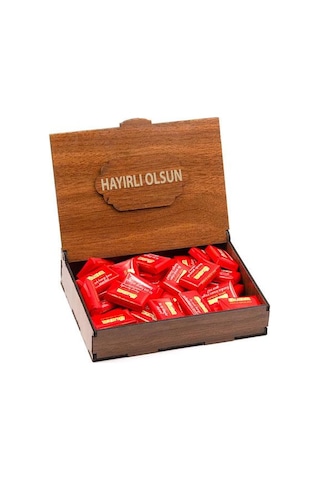 Sevdiklerinize Özel Ahşap Hediye Kutusunda 40 Adet Napoliten Çikolata Hayırlı Olsun Yazılı