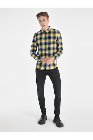 Colin's Colins Slim Fit Kareli Lacivert Erkek Uzun Kol Gömlek Cl1065569 Lacivert