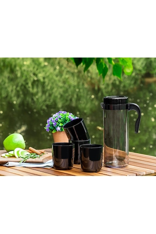 Madame Coco Laure 4 Bardaklı Sürahi Seti 1ksurh01369x14x24cm-füme