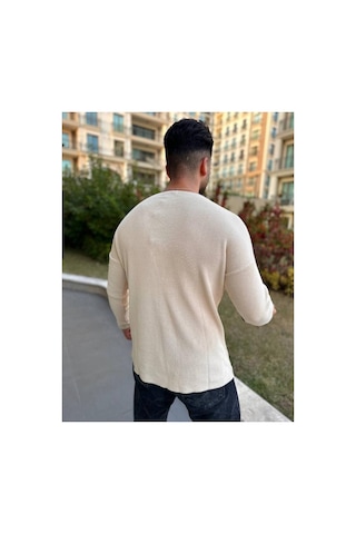 Elku Moda Kazak Oversize Örme Natural Pamuk Tüylenmeyen Kazak Salaş Tarz Triko Sweatshirt Dökümlü Model Açık Bej