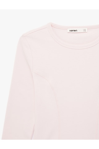 Koton Pamuklu Slim Fit Uzun Kollu Dikiş Detaylı Bisiklet Yaka Tişört Pembe 6sak50008pk Gül