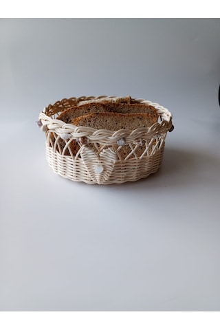 Bambu El Yapımı Çok Amaçlı Sepet Deniz Kabukları Arajmanlı 18 Cm Bej