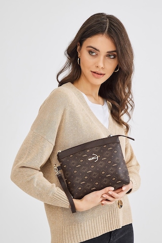 Deri Company Kadın Basic Clutch Çanta Monogram Desenli Logolu Kahverengi Taba (4010K) 214009 Kahverengi - Taba