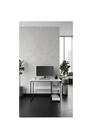 Vienna 2 Raflı Metal Ayak Çalışma Masası Laptop Masası Bilgisayar Masası 60x120cm Siyah - Beyaz
