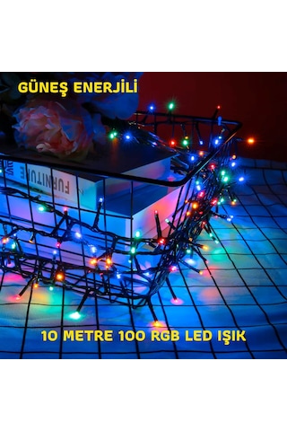 Upway Güneş Enerjili 10m Rgb 100 Led Dizin Bahçe Balkon Teras Dekoratif Aydınlatma RGB