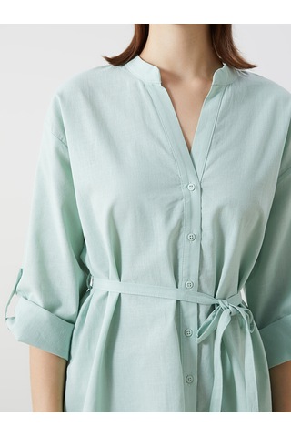 Lcw Comfort Yeşil Kaçık Yaka Oversize Poplin Kadın Bluz