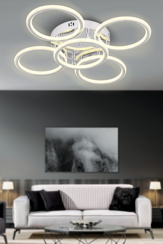 Eksen Krom 4+1 Kumandalı Ve Dimerli Beyaz, Sarı, Gün Işığı Ledli Plafonyer Avize Sb-ld-506 Krom