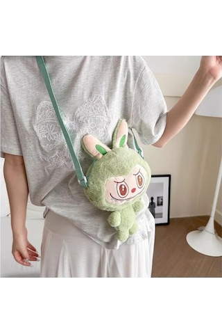 Fastbuy Labubu Çizim Mini Çanta Yeşil, Kız Çocuk İçin Sevimli Çapraz Yeşil