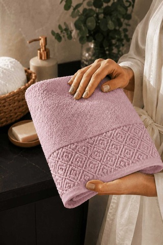 El Yüz Havlusu 50x90 Cm %100 Pamuk Kısmi Kadife Quadro Pembe 11