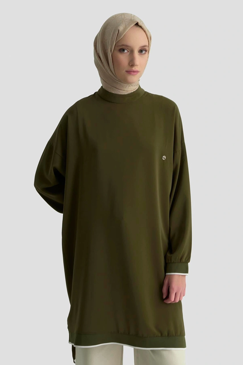 Armine Trend Kolları Ribanalı Arkadan Uzatmalı Basic Tunik-haki 25yt449 Haki