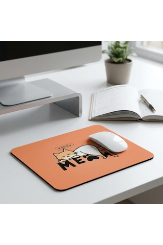 Tabloe Kedi Tasarımlı Premium Mouse Pad - 23x19 Cm - Kaydırmaz Tabanlı Kaliteli, Turuncu Mousepad