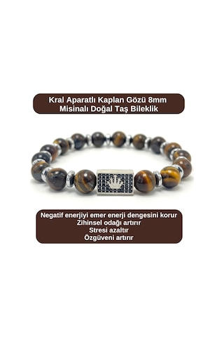 Sertifikalı Zirkon Kral Aparatlı Kaplan Gözü - 8mm Doğal Taş Misinalı Bileklik Çok Renkli