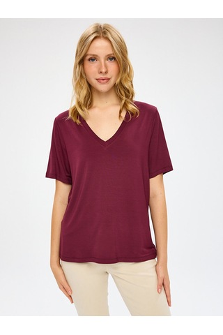 Faik Sönmez V Yaka Kısa Kol T-shirt W27tsh001 Bw27tsh00140 Bordo