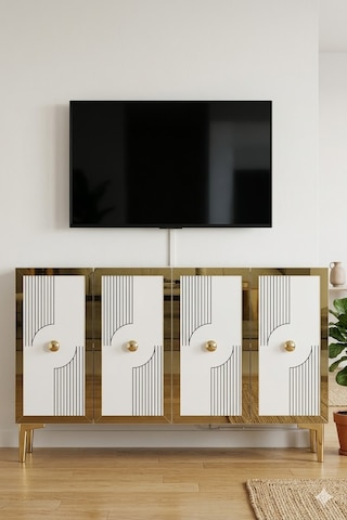 Ka1216bg Pega Konsol Ve Tv Sehpası Beyaz-gold 120cm
