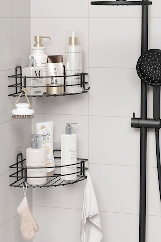 Zabata Yapışkanlı 2 Li Set Banyo Köşeliği Köşe Rafı Duş Şampuanlık Duvar Düzenleyici Organizer Raf Siyah